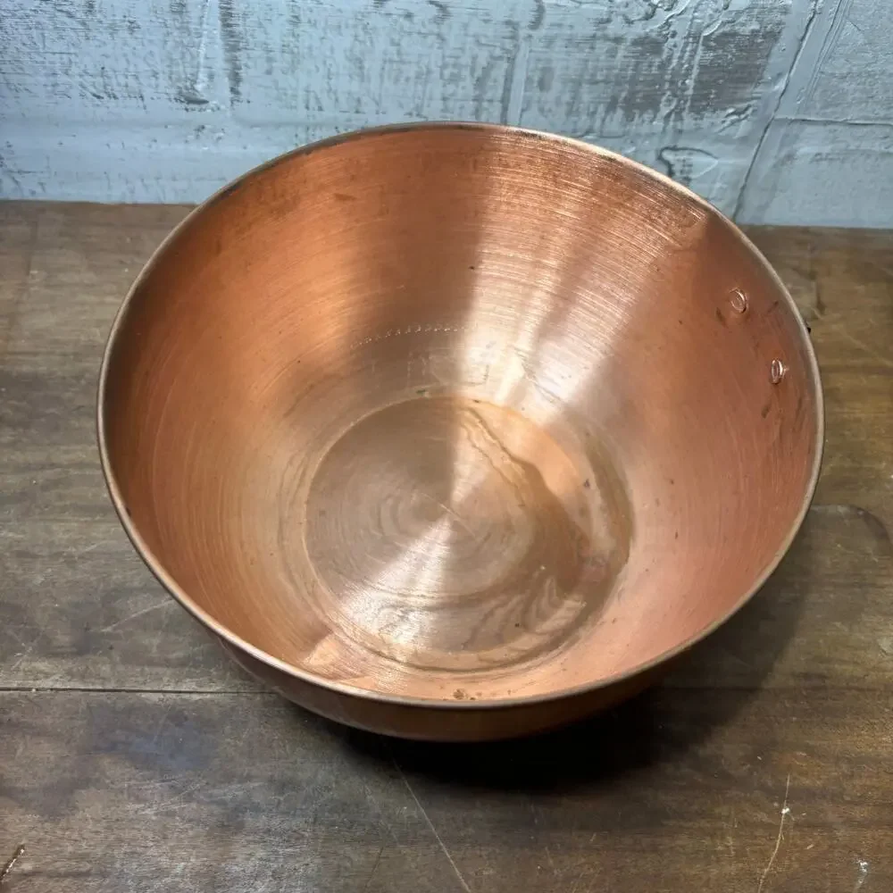 Vintage Copper Bowl with Brass Ring Handle